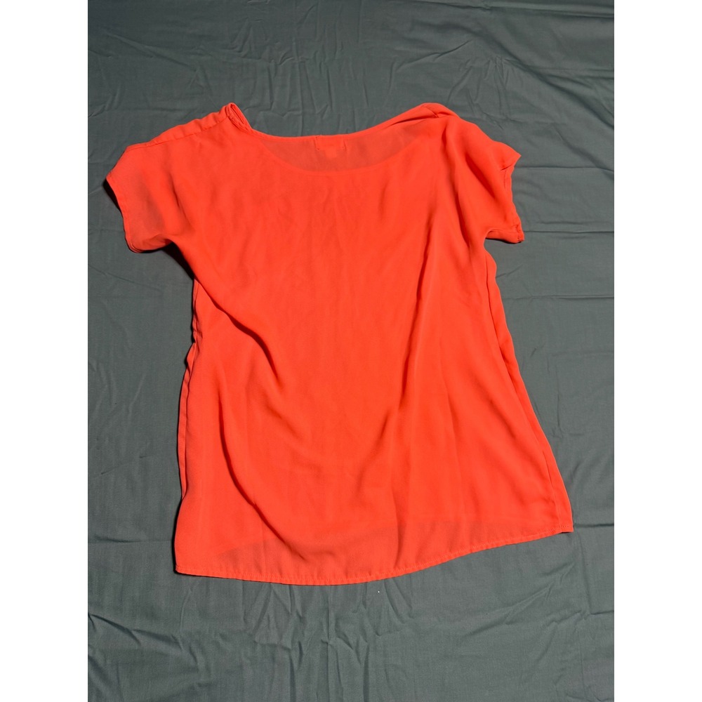 The Arte by Zenana Blouse Women Small Orange Good Short Sleeve Pocket High Low - Picture 4 of 4